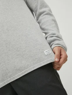 JACK & JONES Hill knit crew neck slim fit, heren pullover katoen met O-hals, lichtgrijs melange