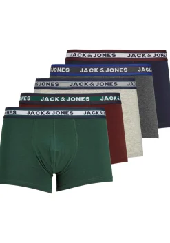JACK & JONES Jacoliver trunks (5-pack), heren boxers normale lengte, zwart, groen, grijs, donkerrood en blauw