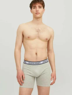 JACK & JONES Jacsolid boxer briefs (3-pack), heren boxers extra lang, lichtgrijs, wit en blauw