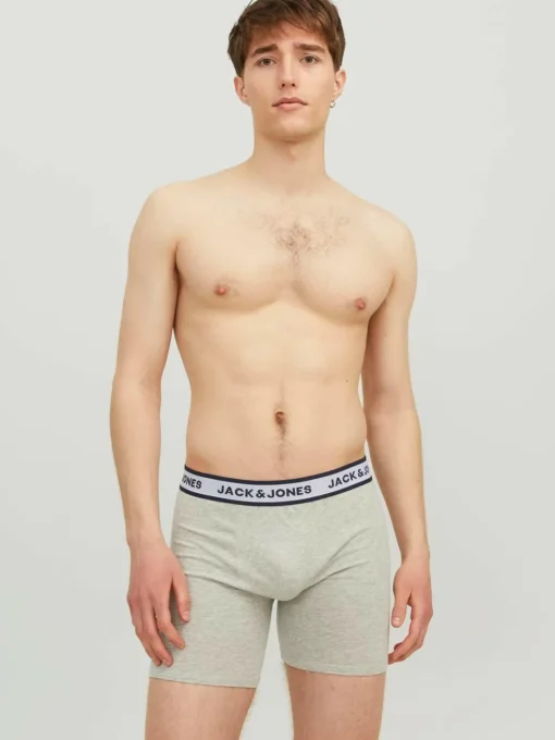 JACK & JONES Jacsolid boxer briefs (3-pack), heren boxers extra lang, lichtgrijs, wit en blauw
