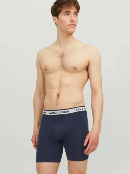 JACK & JONES Jacsolid boxer briefs (3-pack), heren boxers extra lang, lichtgrijs, wit en blauw