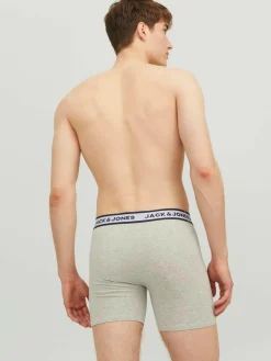JACK & JONES Jacsolid boxer briefs (3-pack), heren boxers extra lang, lichtgrijs, wit en blauw