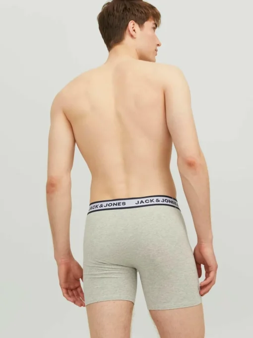 JACK & JONES Jacsolid boxer briefs (3-pack), heren boxers extra lang, lichtgrijs, wit en blauw