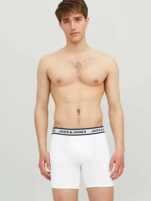 JACK & JONES Jacsolid boxer briefs (3-pack), heren boxers extra lang, lichtgrijs, wit en blauw