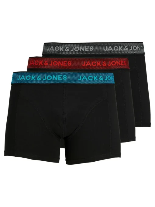 JACK & JONES Jacwaistband trunks (3-pack), heren boxers normale lengte, grijs, blauw en rood