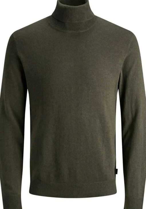 JACK & JONES slim fit coltrui katoen, olijfgroen
