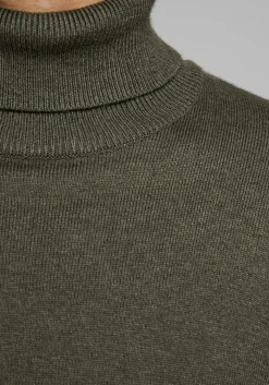JACK & JONES slim fit coltrui katoen, olijfgroen