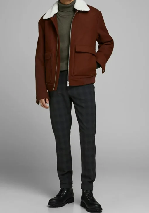 JACK & JONES slim fit coltrui katoen, olijfgroen