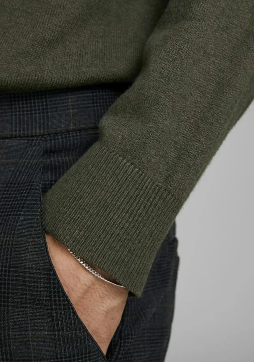 JACK & JONES slim fit coltrui katoen, olijfgroen