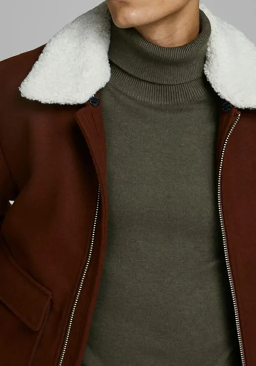 JACK & JONES slim fit coltrui katoen, olijfgroen