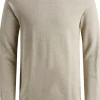 JACK & JONES slim fit trui katoen, O-hals, beige