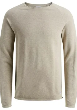 JACK & JONES slim fit trui katoen, O-hals, beige