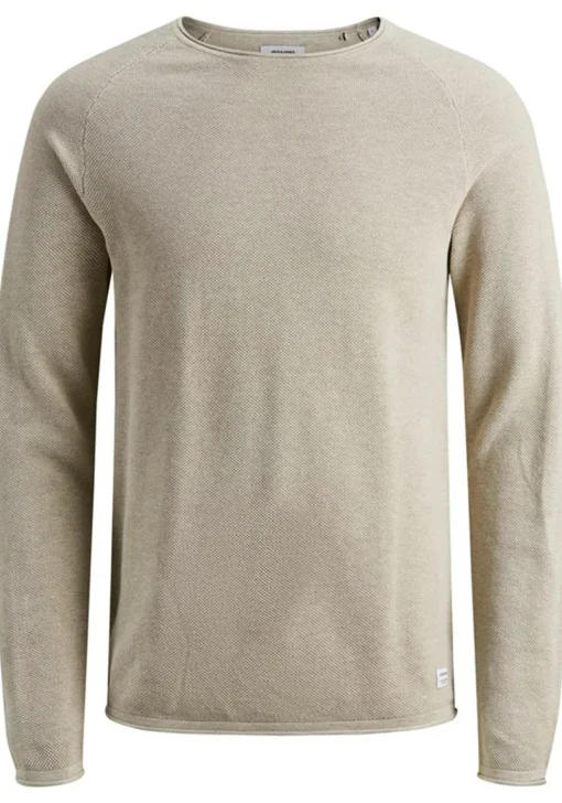 JACK & JONES slim fit trui katoen, O-hals, beige