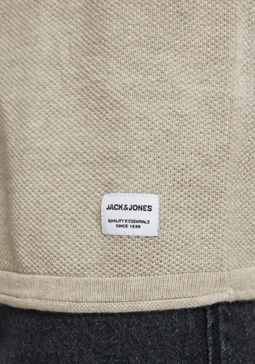 JACK & JONES slim fit trui katoen, O-hals, beige