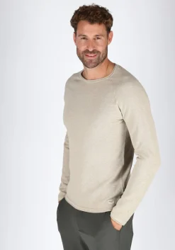 JACK & JONES slim fit trui katoen, O-hals, beige