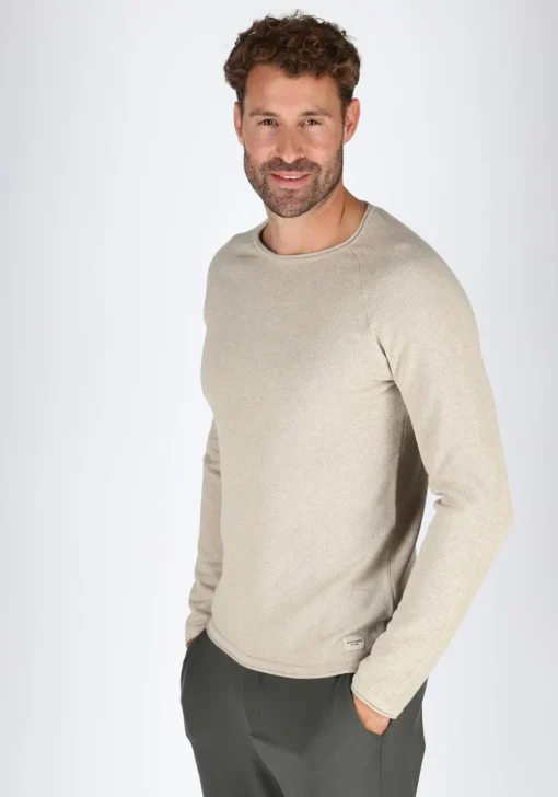 JACK & JONES slim fit trui katoen, O-hals, beige