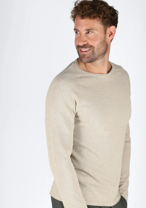 JACK & JONES slim fit trui katoen, O-hals, beige