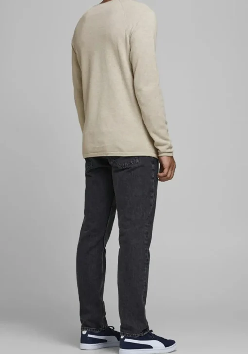 JACK & JONES slim fit trui katoen, O-hals, beige
