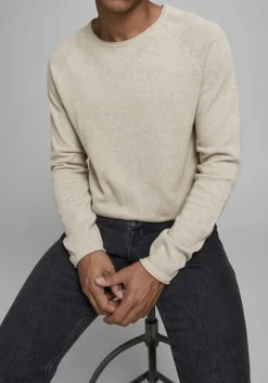 JACK & JONES slim fit trui katoen, O-hals, beige
