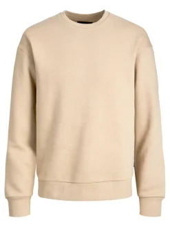JACK & JONES Star basic sweat crew neck regular fit, heren sweatshirt katoenmengsel met O-hals, beige