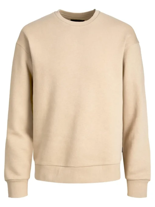 JACK & JONES Star basic sweat crew neck regular fit, heren sweatshirt katoenmengsel met O-hals, beige