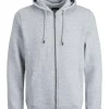 JACK & JONES Star basic sweat zip hood regular fit, heren sweatvest katoenmengsel met capuchon, lichtgrijs melange