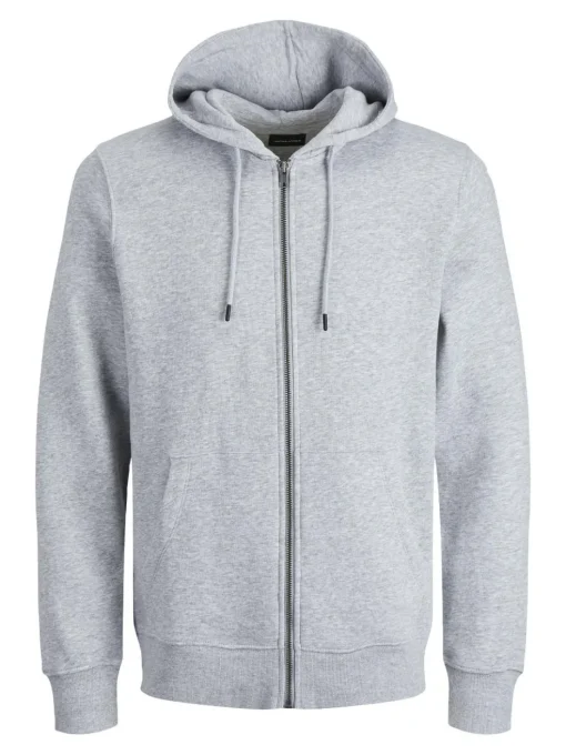 JACK & JONES Star basic sweat zip hood regular fit, heren sweatvest katoenmengsel met capuchon, lichtgrijs melange