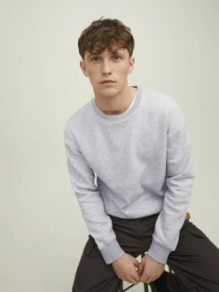 JACK & JONES Star basic sweat crew neck regular fit, heren sweatshirt katoenmengsel met O-hals, lichtgrijs melange