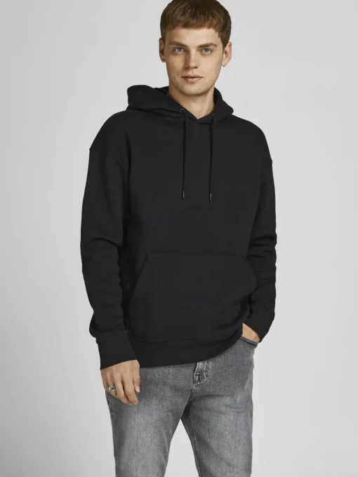 JACK & JONES Star basic sweat hood regular fit, heren hoodie katoenmengsel met capuchon, zwart