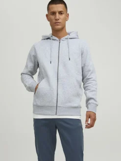 JACK & JONES Star basic sweat zip hood regular fit, heren sweatvest katoenmengsel met capuchon, lichtgrijs melange