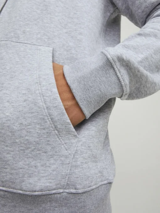 JACK & JONES Star basic sweat zip hood regular fit, heren sweatvest katoenmengsel met capuchon, lichtgrijs melange
