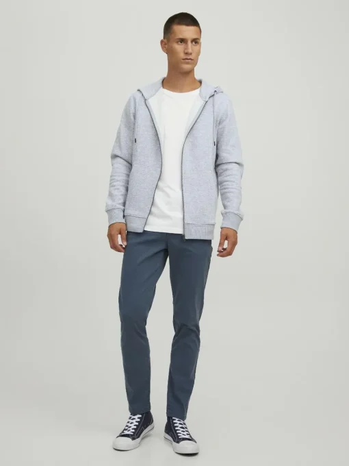 JACK & JONES Star basic sweat zip hood regular fit, heren sweatvest katoenmengsel met capuchon, lichtgrijs melange