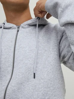 JACK & JONES Star basic sweat zip hood regular fit, heren sweatvest katoenmengsel met capuchon, lichtgrijs melange