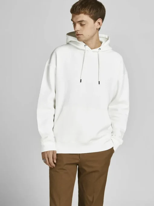JACK & JONES Star basic sweat hood regular fit, heren hoodie katoenmengsel met capuchon, offwit