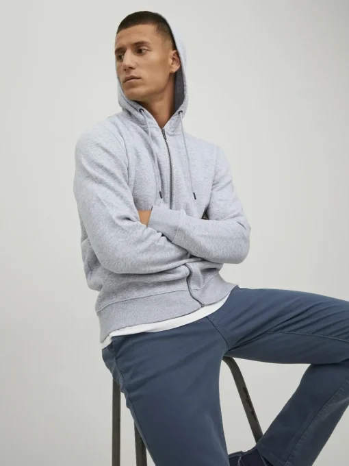 JACK & JONES Star basic sweat zip hood regular fit, heren sweatvest katoenmengsel met capuchon, lichtgrijs melange