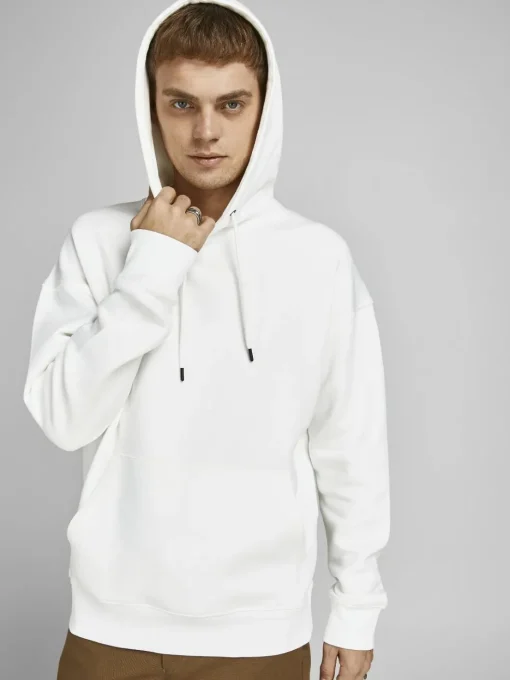JACK & JONES Star basic sweat hood regular fit, heren hoodie katoenmengsel met capuchon, offwit