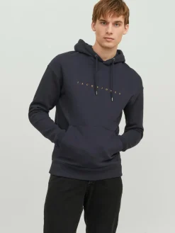 JACK & JONES Star jj sweat hood regular fit, heren hoodie katoenmengsel met capuchon, blauw blauw