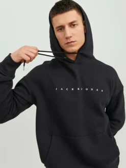 JACK & JONES Star jj sweat hood regular fit, heren hoodie katoenmengsel met capuchon, zwart
