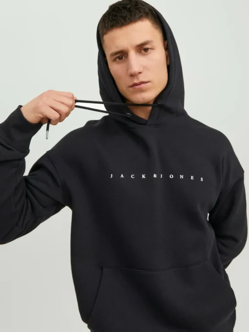 JACK & JONES Star jj sweat hood regular fit, heren hoodie katoenmengsel met capuchon, zwart