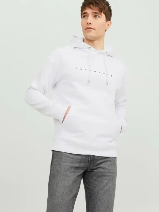 JACK & JONES Star jj sweat hood regular fit, heren hoodie katoenmengsel met capuchon, wit
