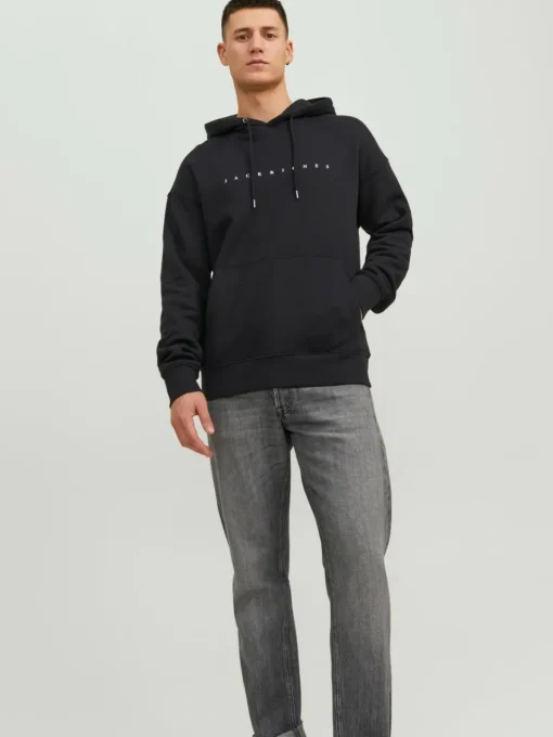 JACK & JONES Star jj sweat hood regular fit, heren hoodie katoenmengsel met capuchon, zwart
