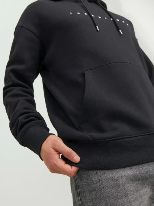 JACK & JONES Star jj sweat hood regular fit, heren hoodie katoenmengsel met capuchon, zwart