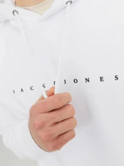 JACK & JONES Star jj sweat hood regular fit, heren hoodie katoenmengsel met capuchon, wit