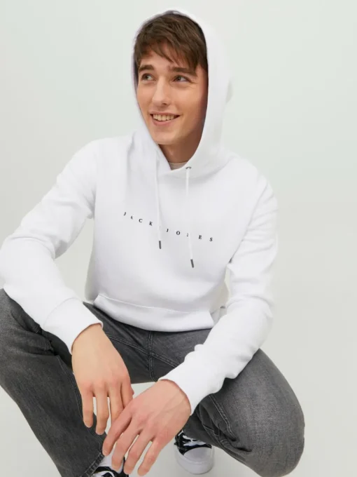 JACK & JONES Star jj sweat hood regular fit, heren hoodie katoenmengsel met capuchon, wit