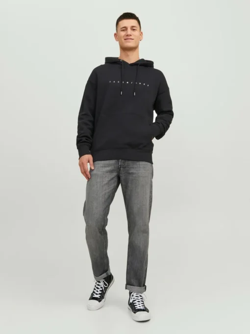 JACK & JONES Star jj sweat hood regular fit, heren hoodie katoenmengsel met capuchon, zwart