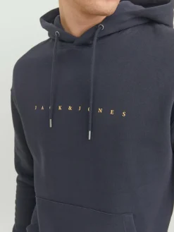 JACK & JONES Star jj sweat hood regular fit, heren hoodie katoenmengsel met capuchon, blauw blauw