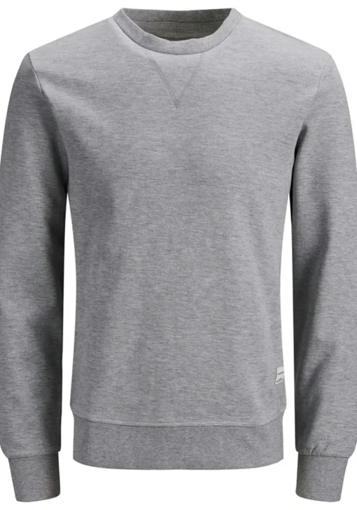 JACK & JONES sweatshirt katoen, O-hals, licht grijs melange