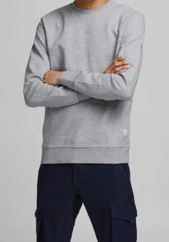 JACK & JONES sweatshirt katoen, O-hals, licht grijs melange