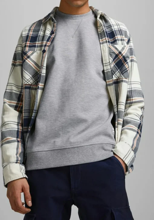 JACK & JONES sweatshirt katoen, O-hals, licht grijs melange