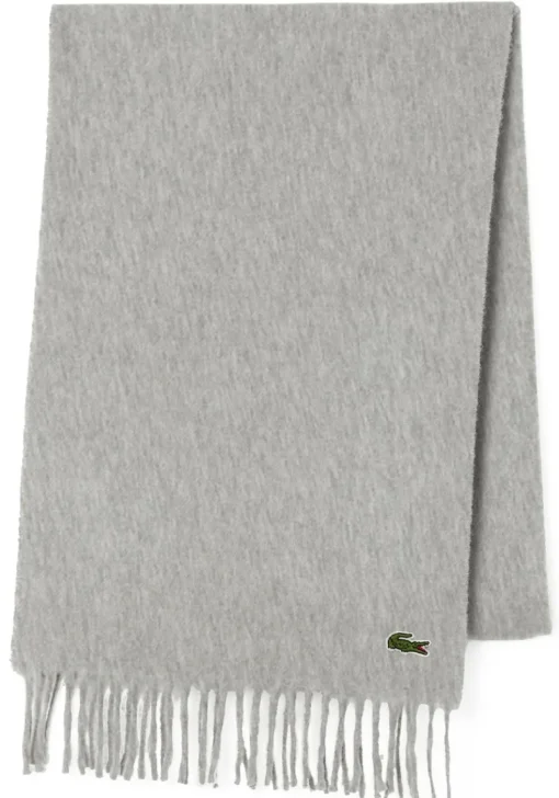 Lacoste sjaal wol met kasjmier, unisex gewoven sjaal, grijs melange